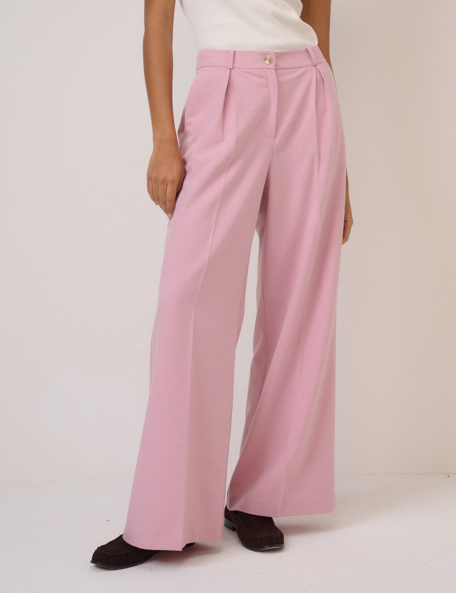 Pink High Waisted Wide Leg Trousers
