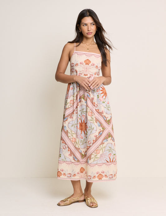 Peach Tile Print Athena Strappy Midi Dress Peach Tile Print Athena Strappy Midi Dress