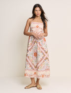 Peach Tile Print Athena Strappy Midi Dress