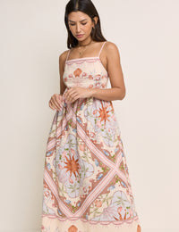 Peach Tile Print Athena Strappy Maxi Dress