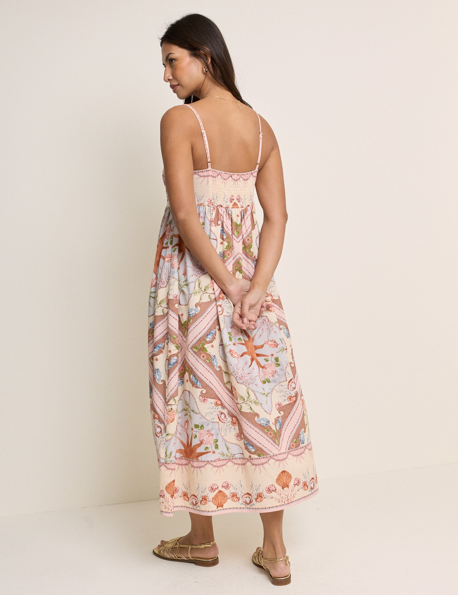 Peach Tile Print Athena Strappy Maxi Dress