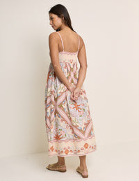 Peach Tile Print Athena Strappy Maxi Dress