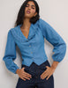 Blue Denim Frill Long Sleeve Blouse