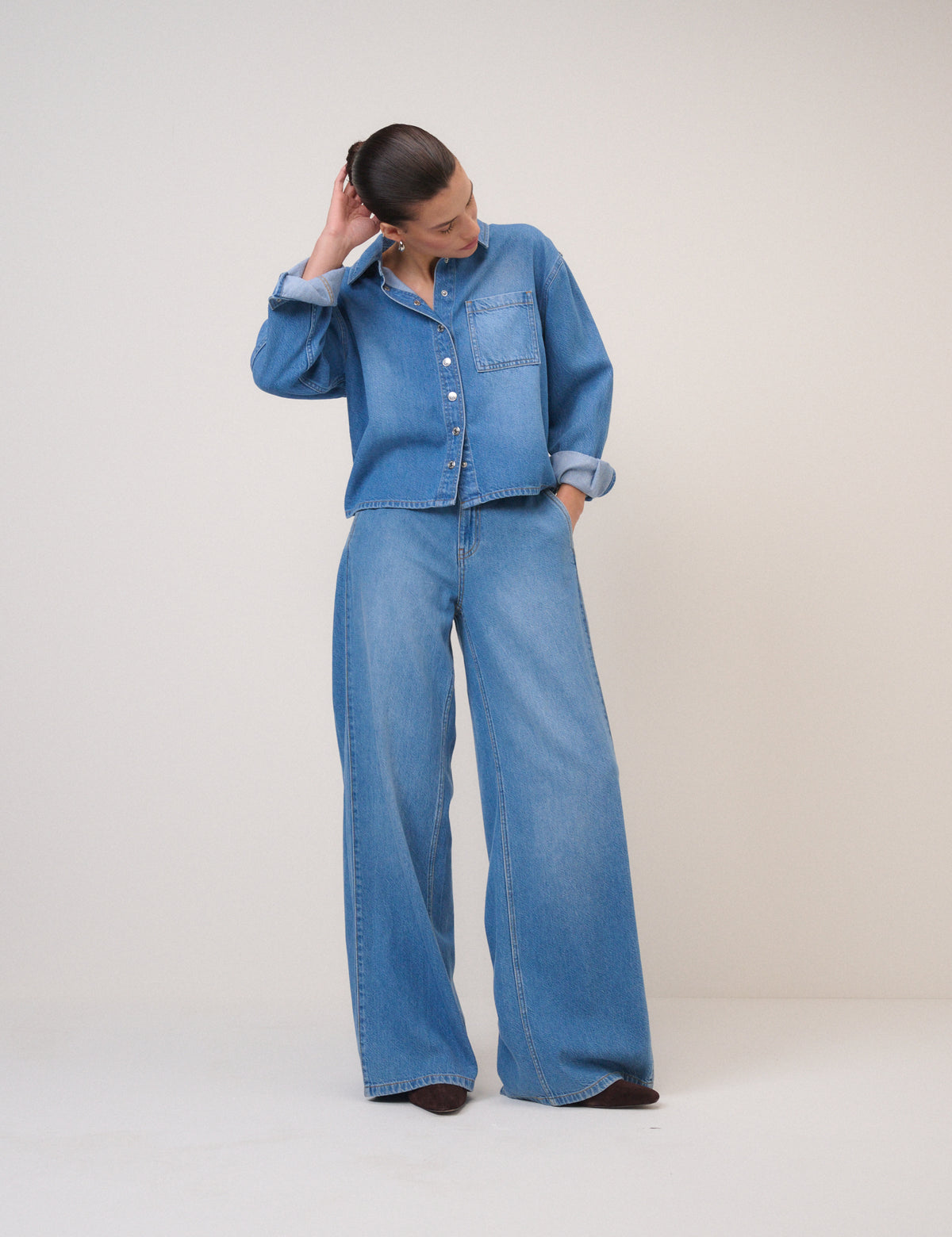 Blue Mid Rise Wide Leg Jeans