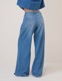 Blue Mid Rise Wide Leg Jeans