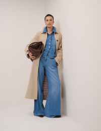 Blue Mid Rise Wide Leg Jeans