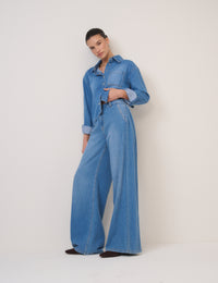 Blue Mid Rise Wide Leg Jeans