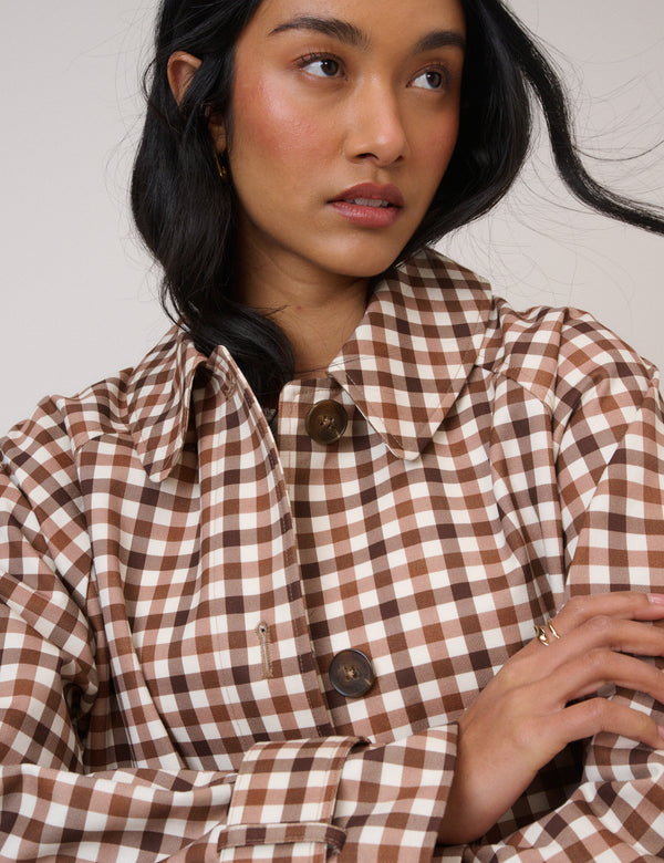 Brown Check Car Coat