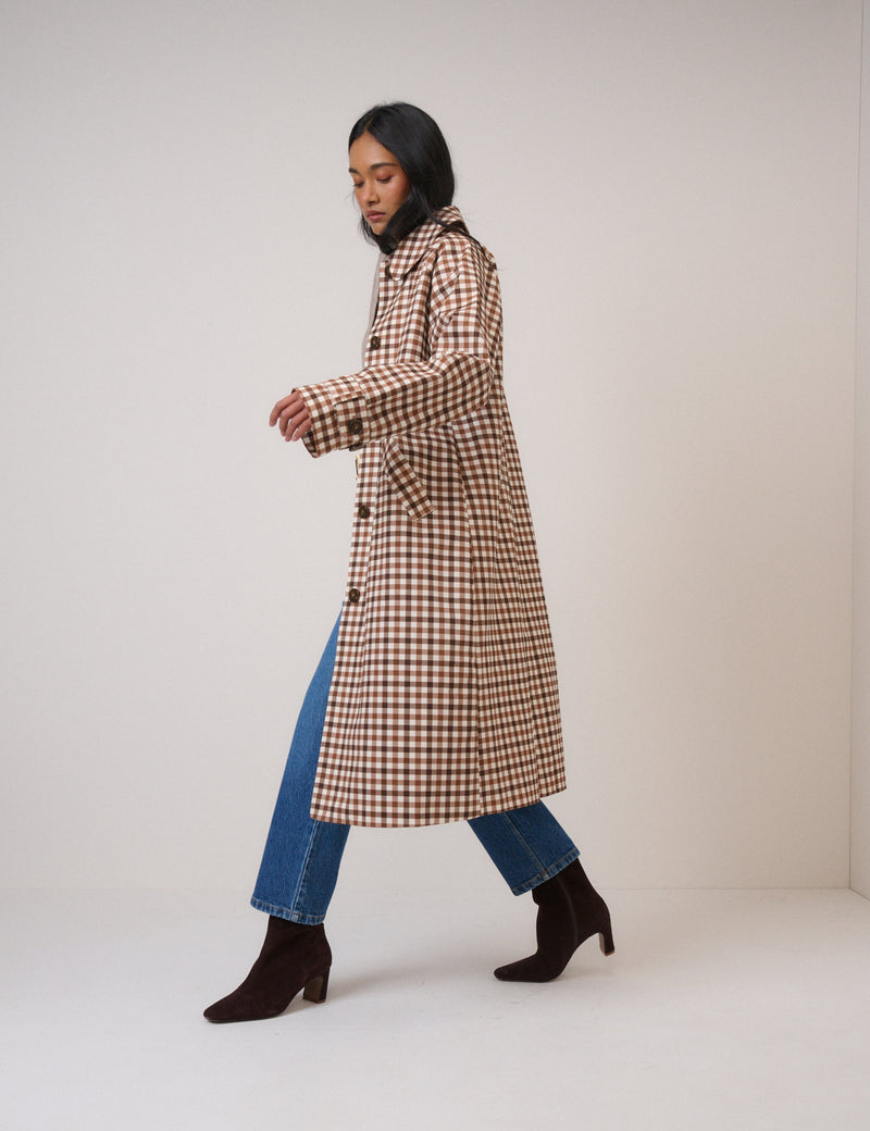 Brown Check Car Coat