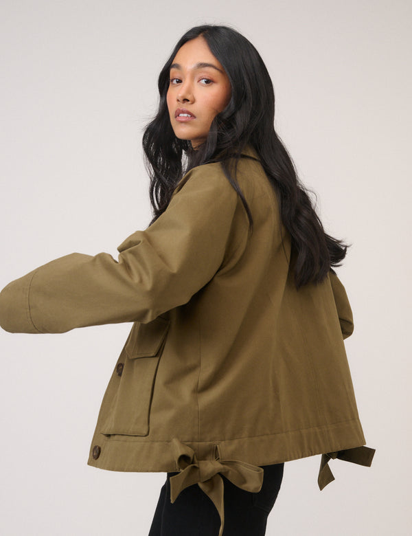 Khaki Green Bow Detail Jacket