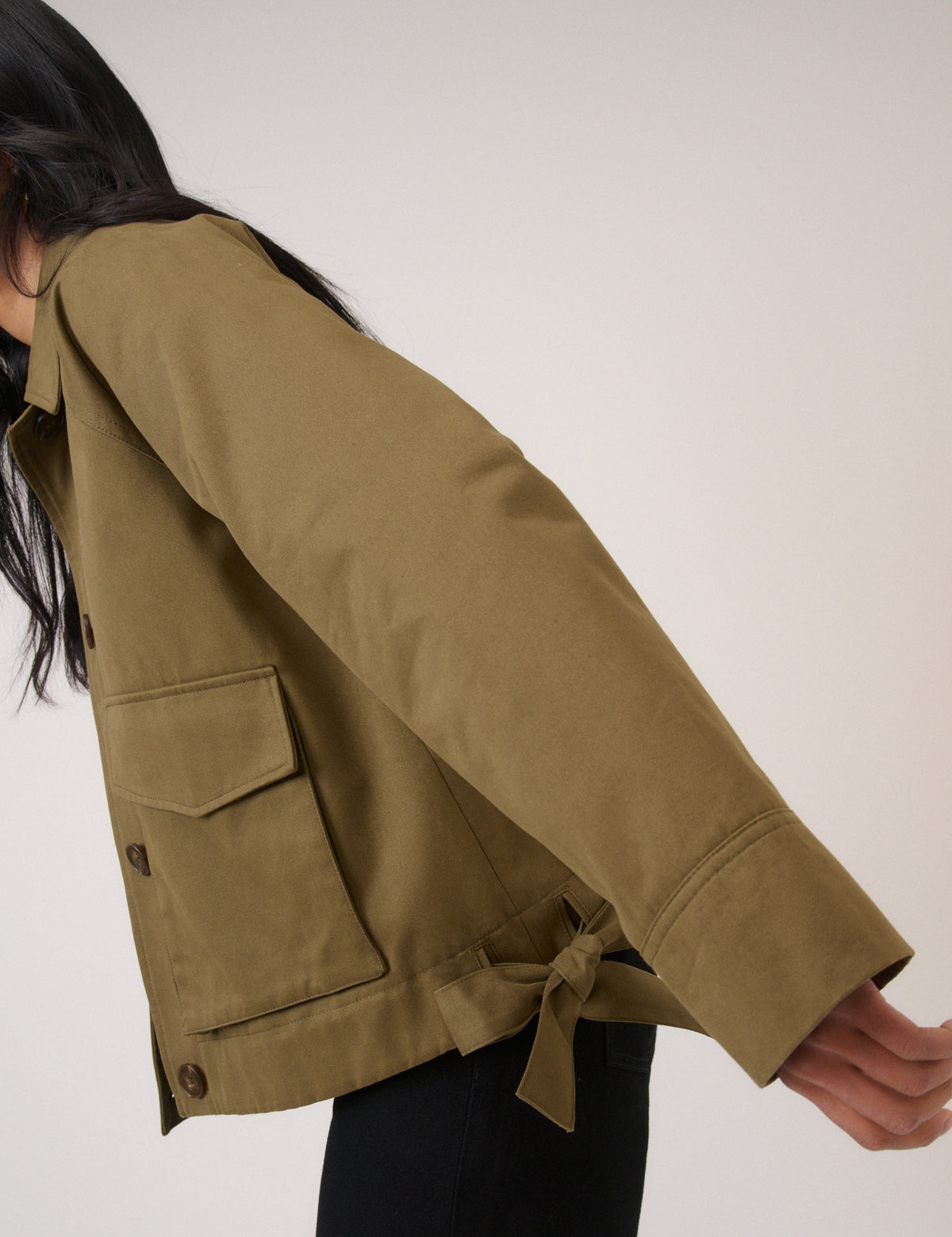 Khaki Green Bow Detail Jacket