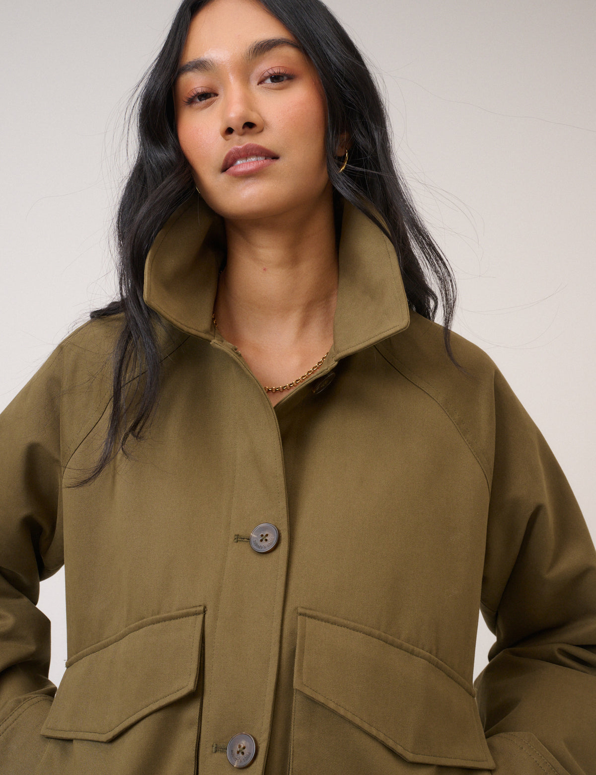 Khaki Green Bow Detail Jacket