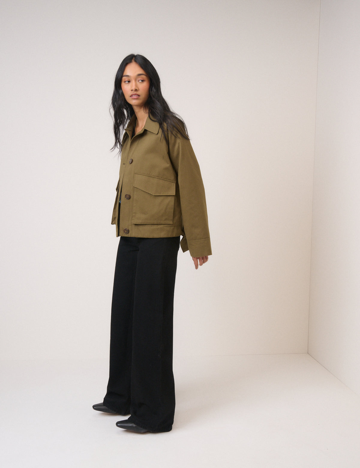 Khaki Green Bow Detail Jacket