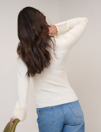 White Crochet Trim Knitted Top