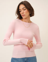 Pink Knitted Crochet Cuff Top