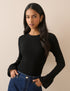 Black Crochet Trim Ribbed Top