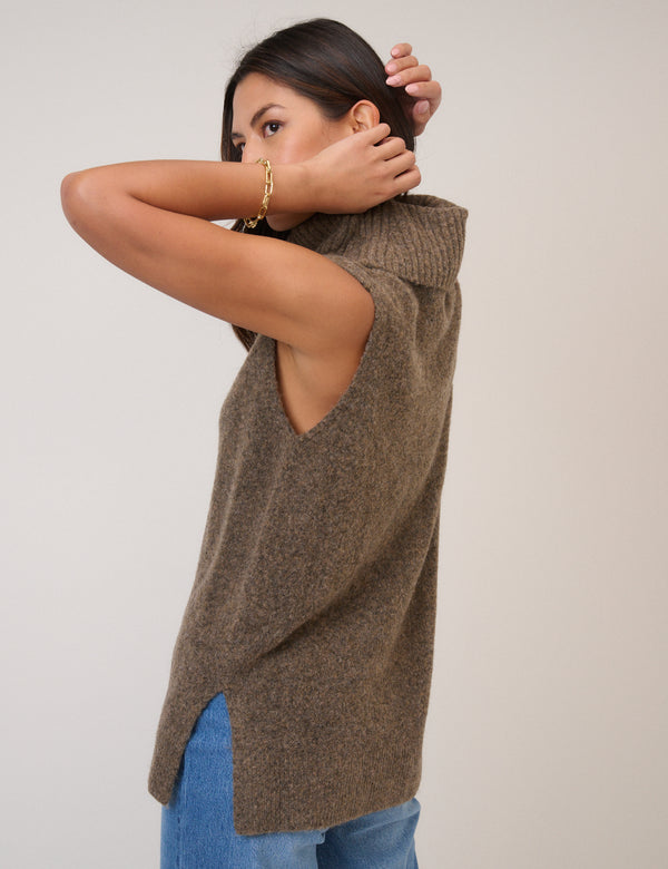 Brown Roll Neck Knitted Vest