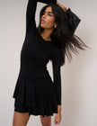 Black Long Sleeve Tiered Yuki Jersey Mini Dress