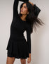 Black Long Sleeve Tiered Yuki Jersey Mini Dress