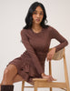 Brown Polka Dot Long Sleeve Yuki Jersey Mini Dress
