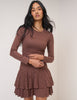 Brown Polka Dot Long Sleeve Yuki Jersey Mini Dress