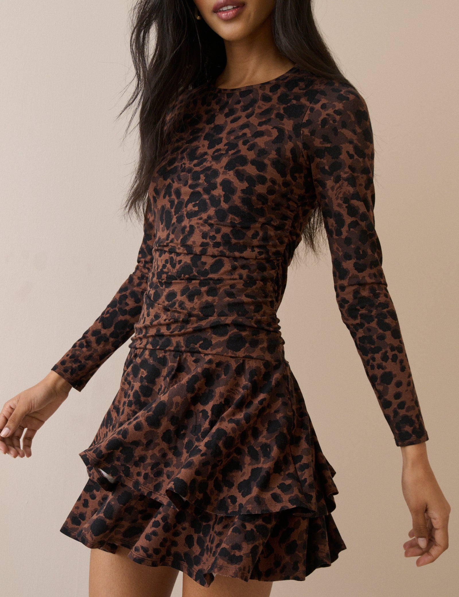 Leopard Print Long Sleeve Yuki Mini Dress