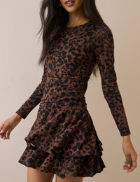 Leopard Print Long Sleeve Yuki Mini Dress