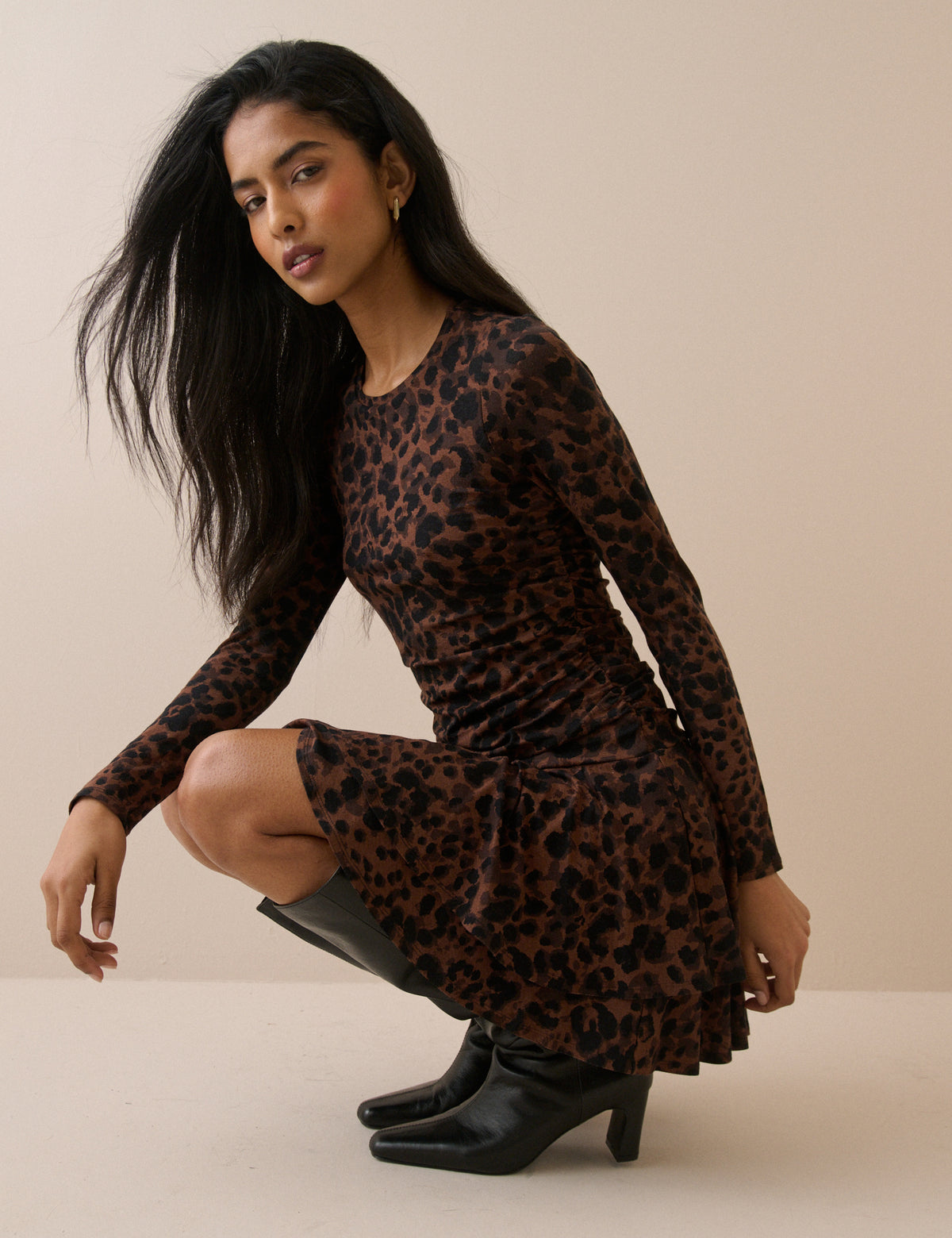Leopard Print Long Sleeve Yuki Mini Dress