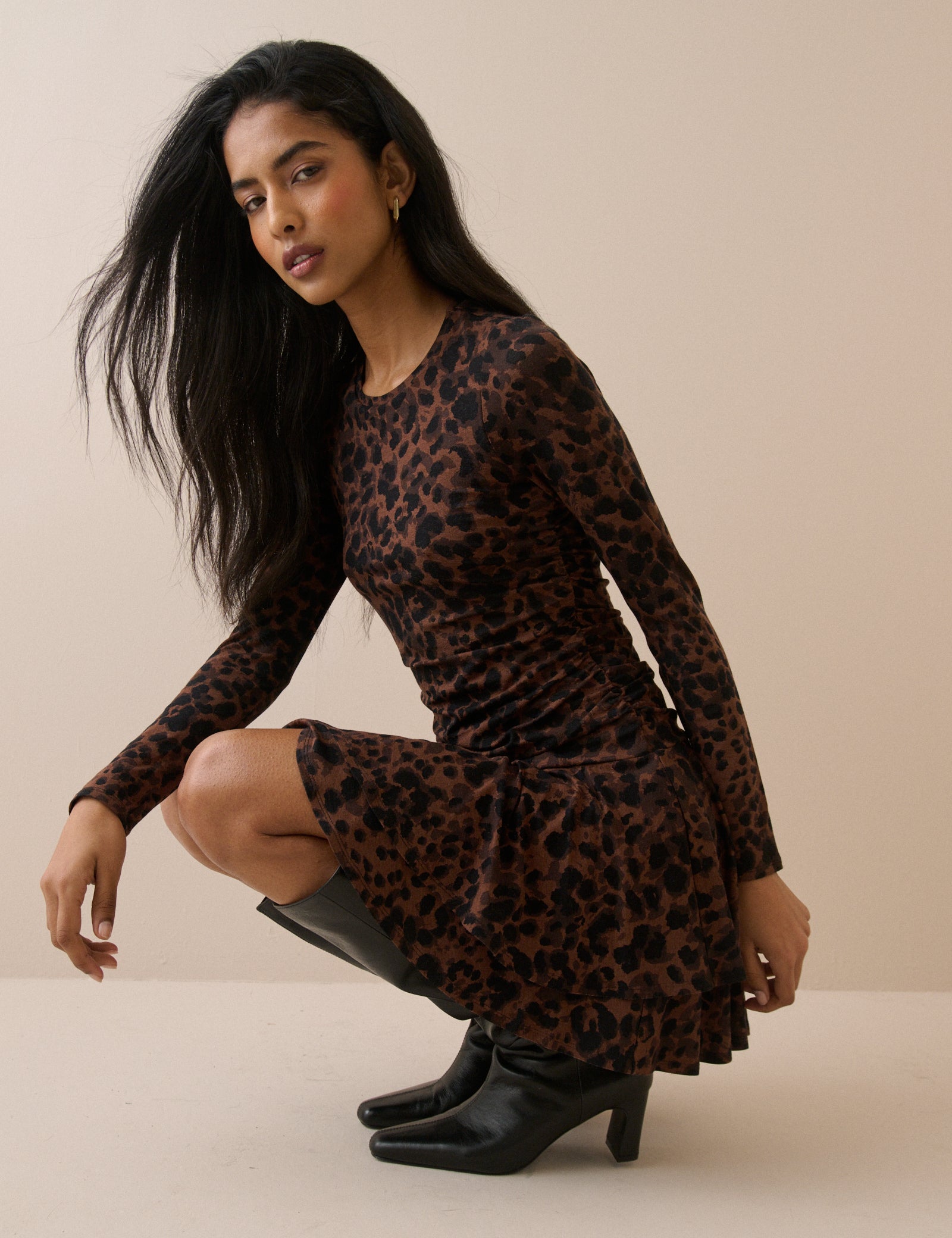 Leopard Print Long Sleeve Yuki Mini Dress
