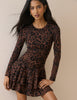 Leopard Print Long Sleeve Yuki Mini Dress