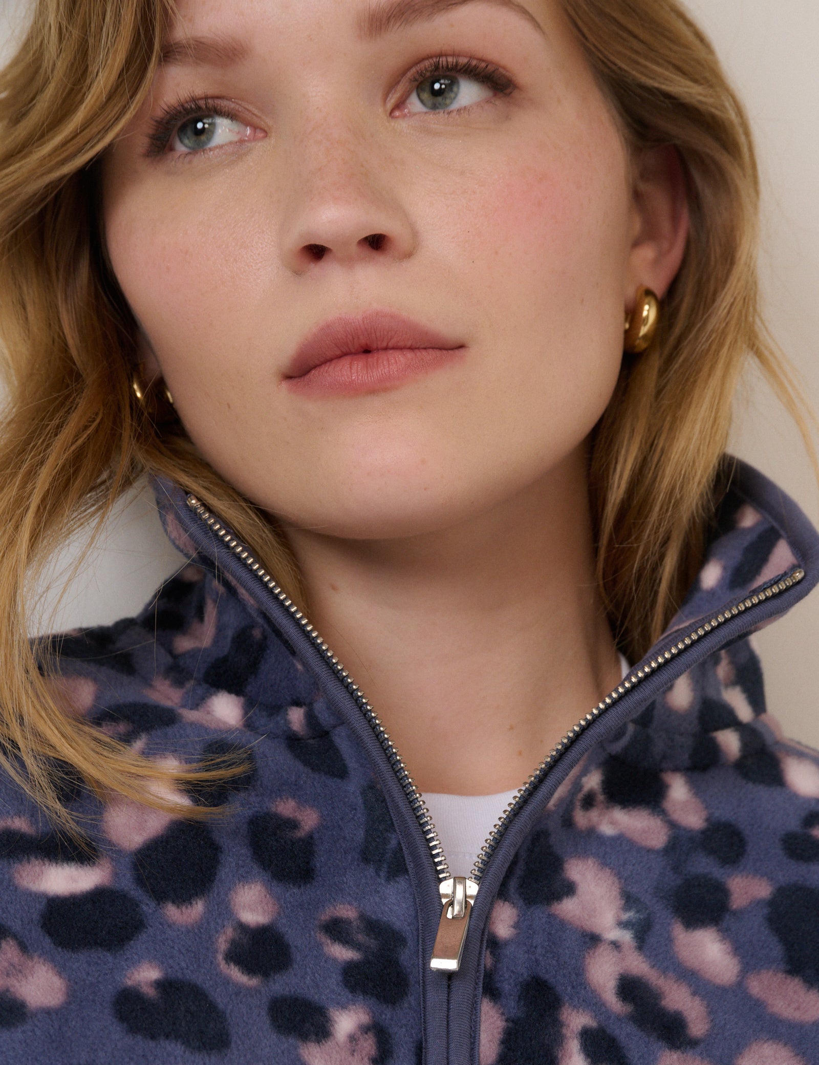 Blue Printed Half Zip Fleece