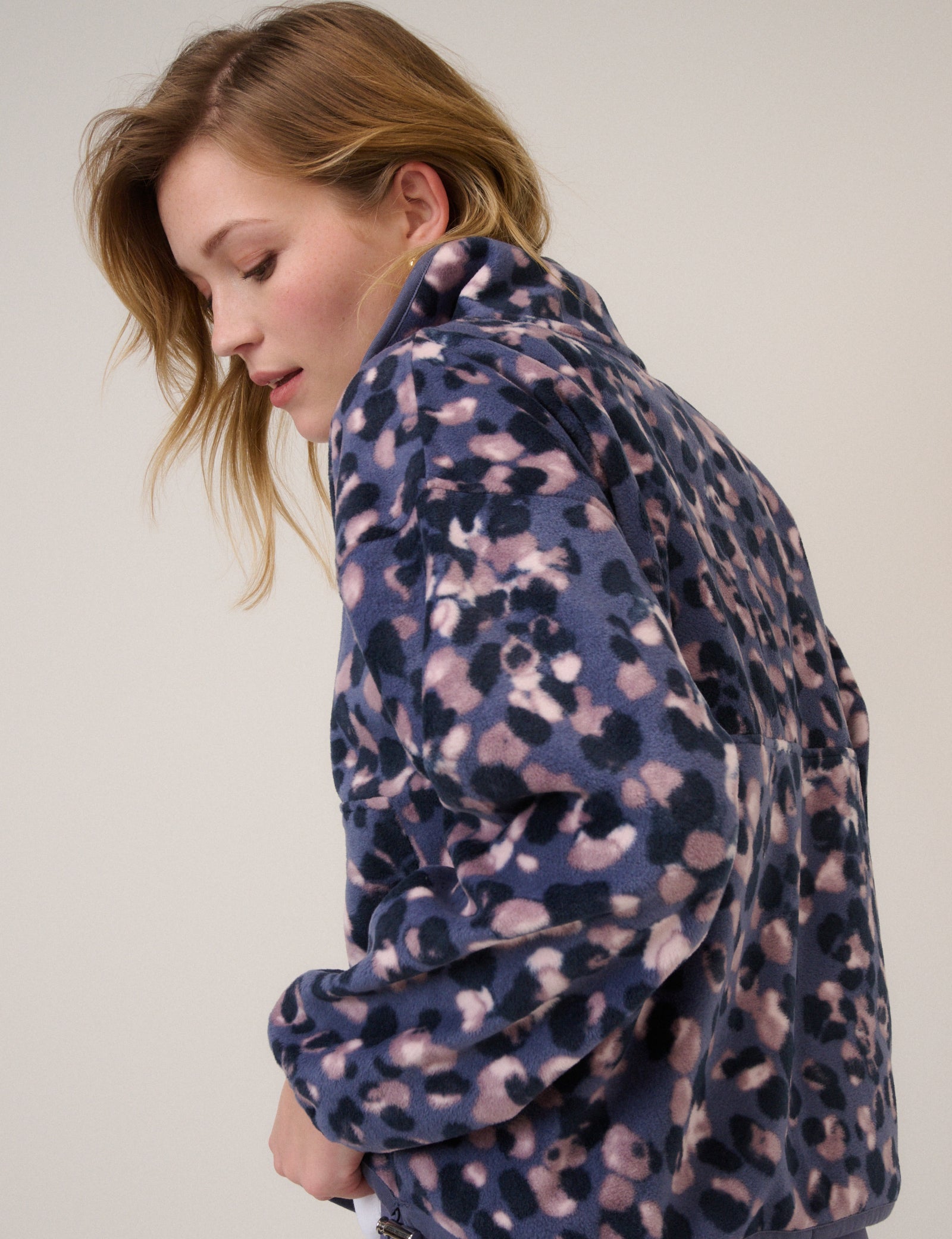 Blue Printed Half Zip Fleece