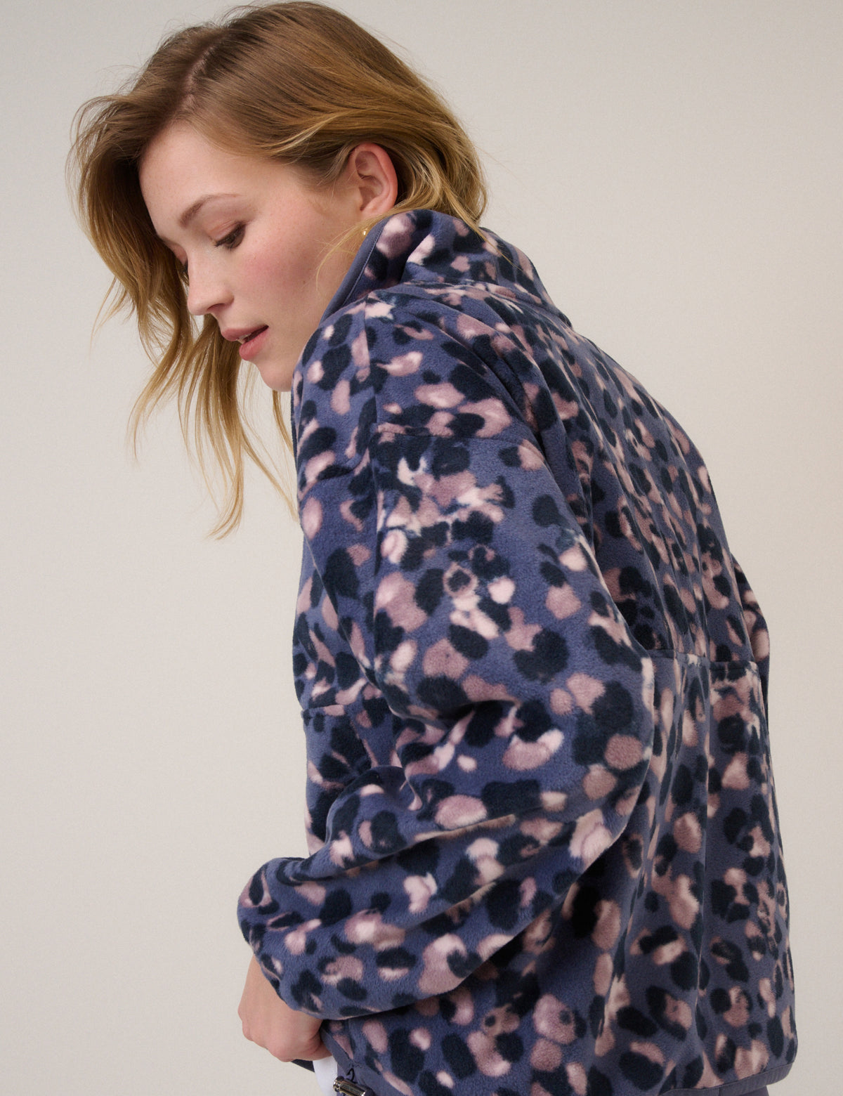 Blue Printed Half Zip Fleece