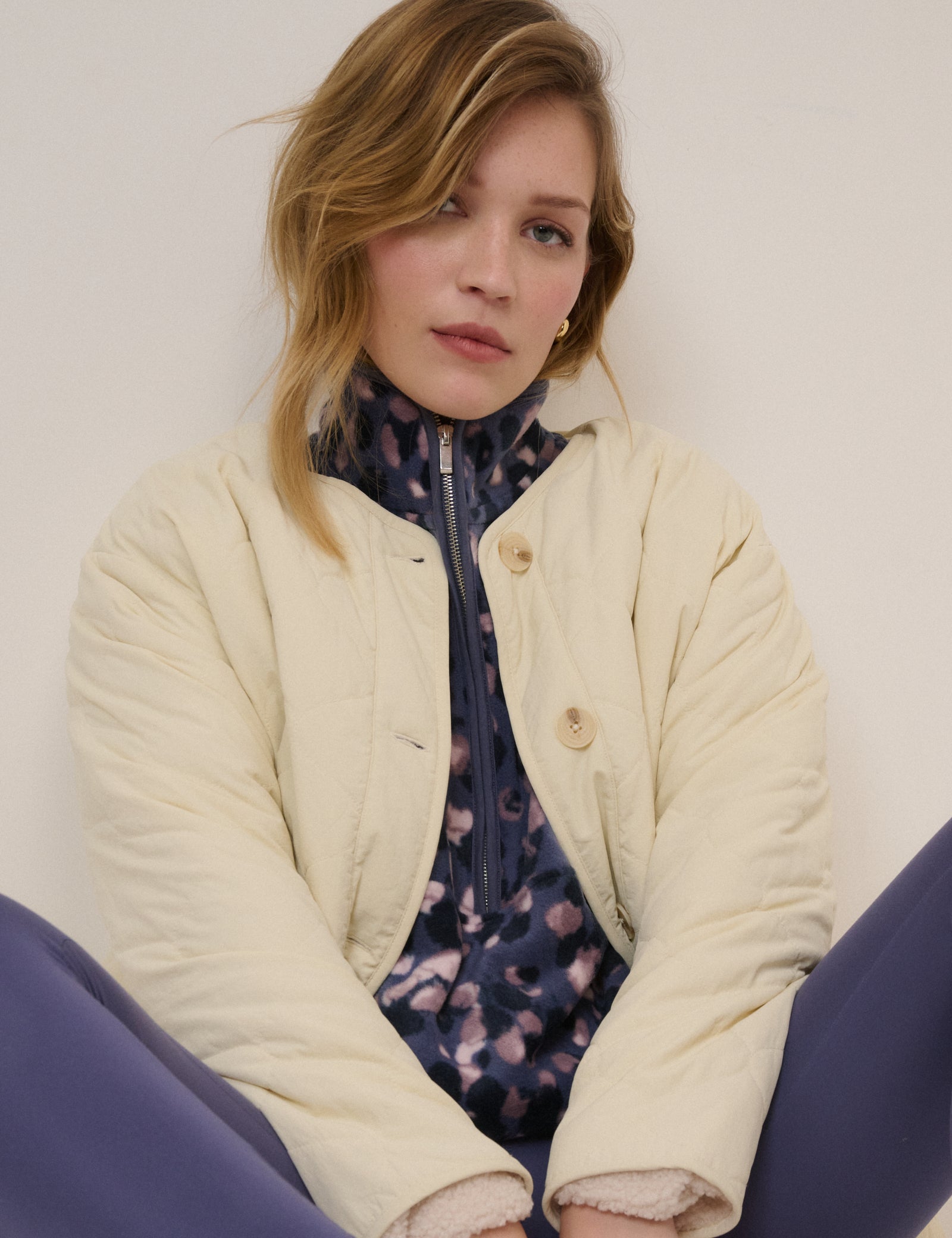 Blue Printed Half Zip Fleece