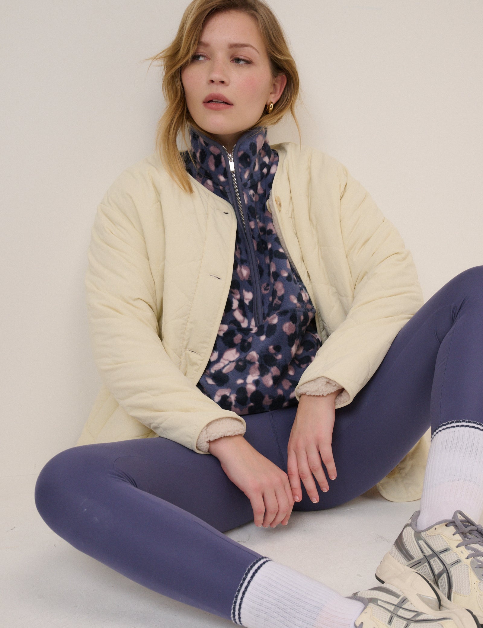 Blue Printed Half Zip Fleece