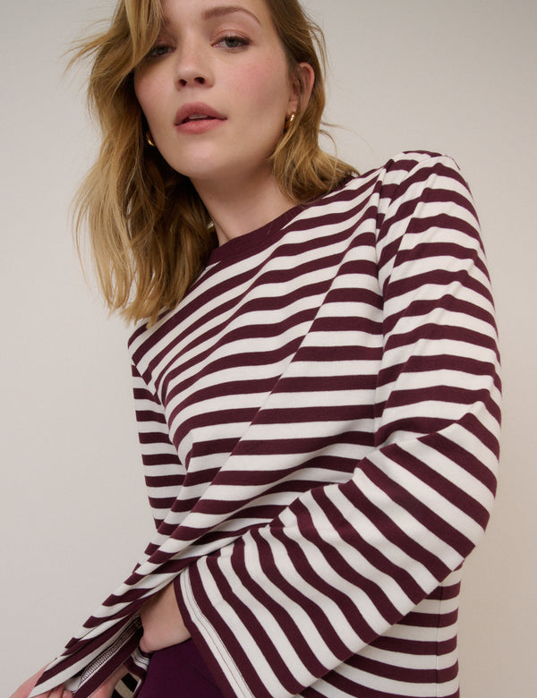 Burgundy Striped Long Sleeve T-Shirt