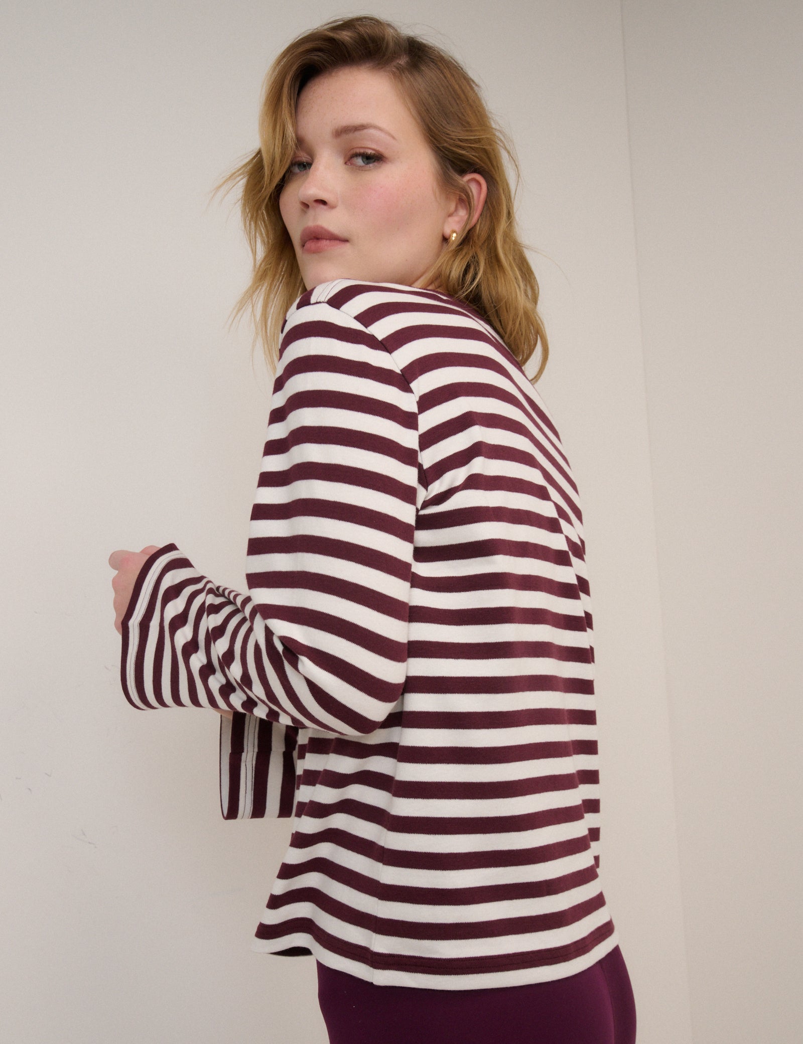 Burgundy Striped Long Sleeve T-Shirt