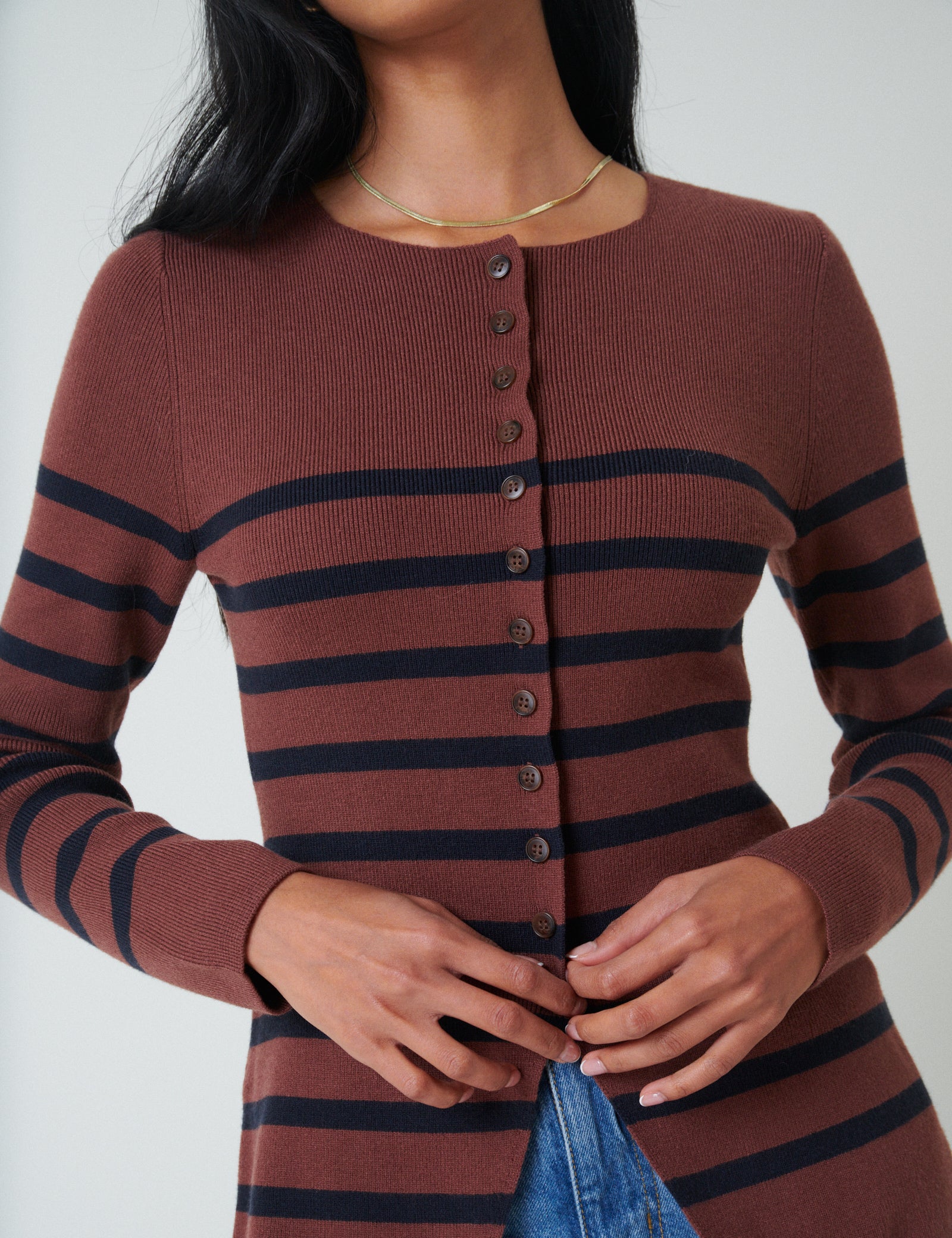 Brown And Black Striped Cardigan