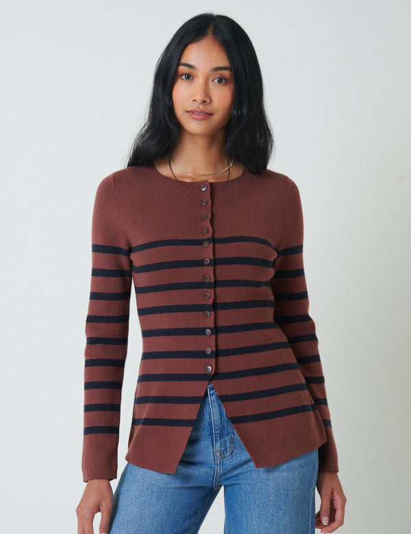 Brown And Black Striped Cardigan