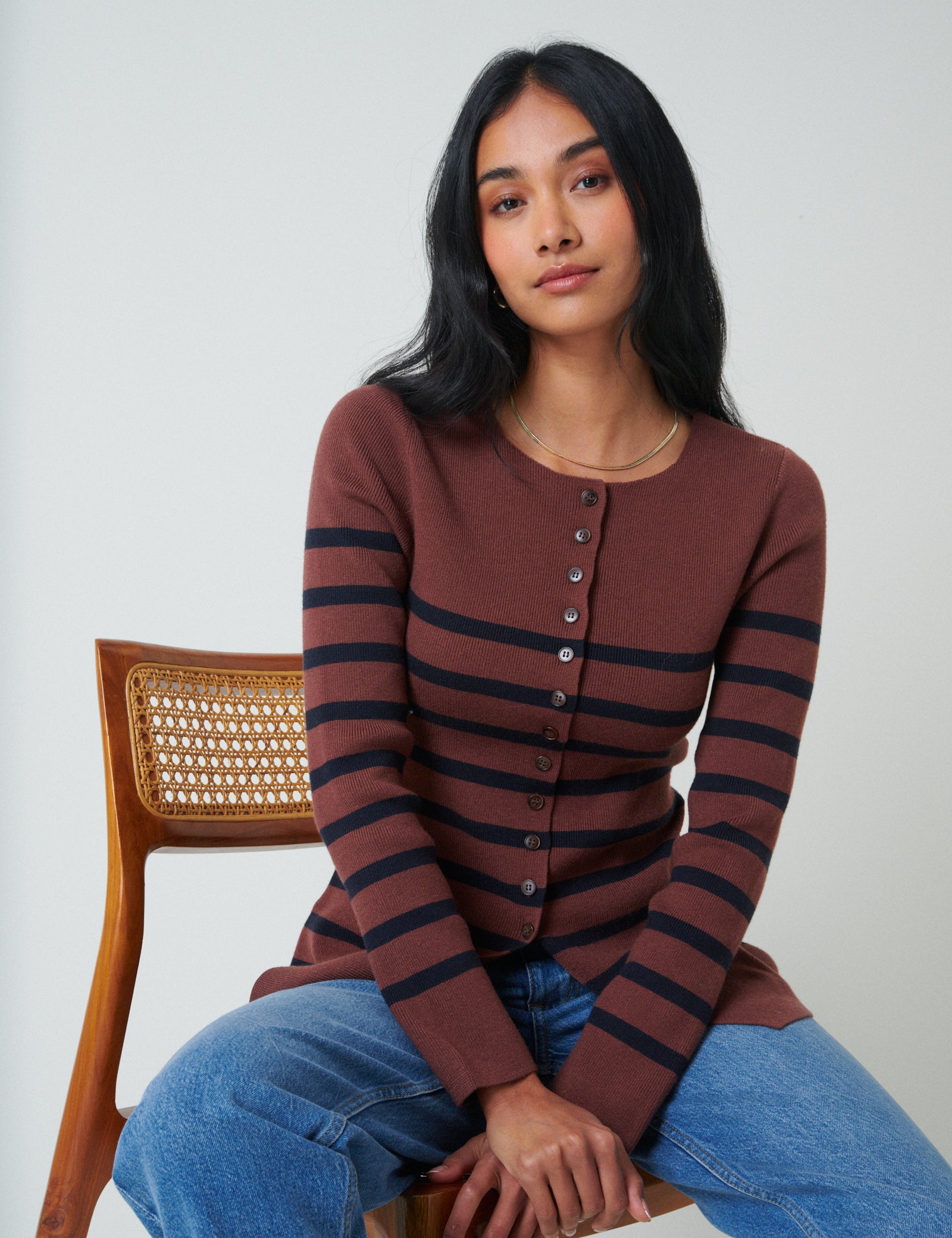 Brown And Black Striped Cardigan