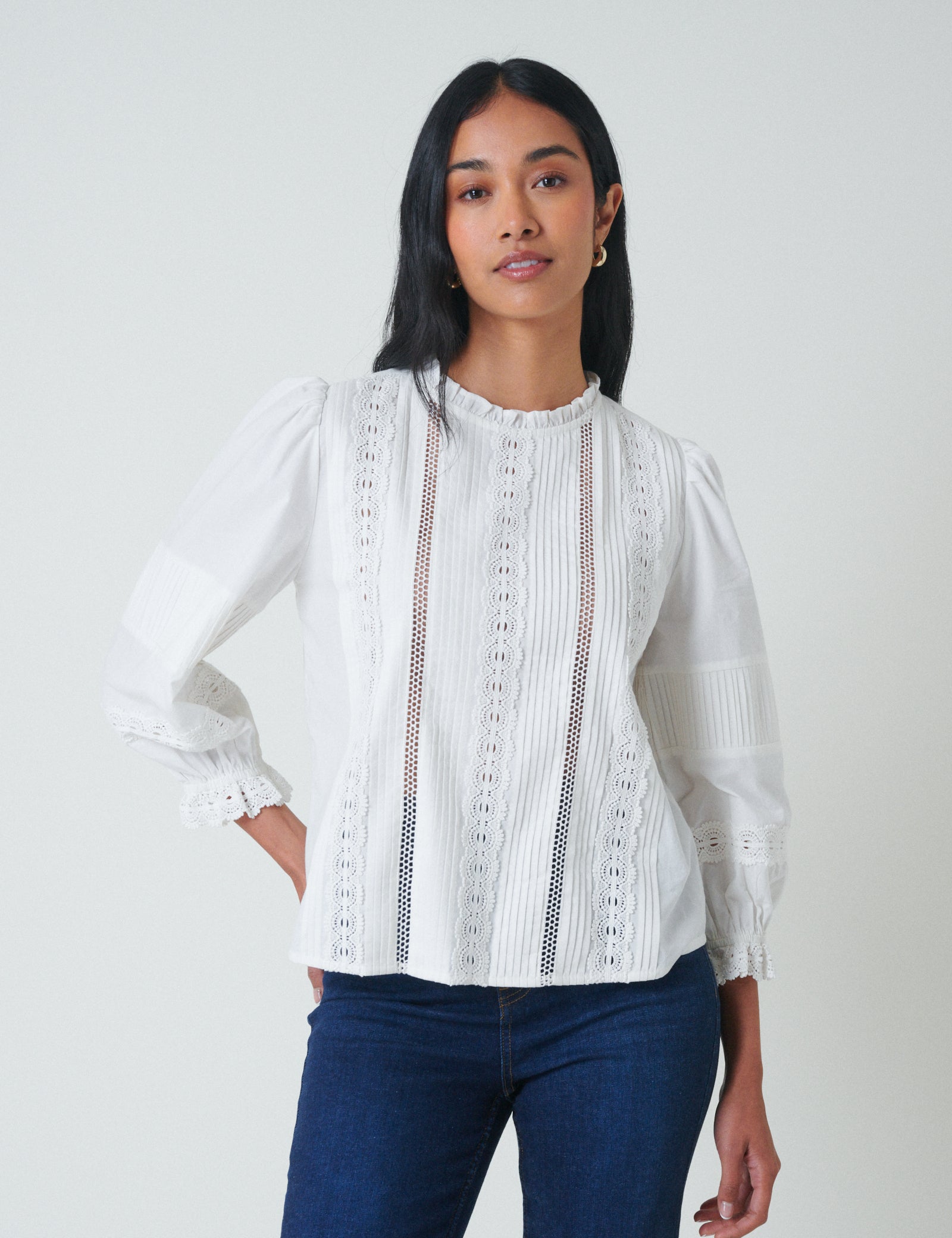 White Lace Trim Blouse