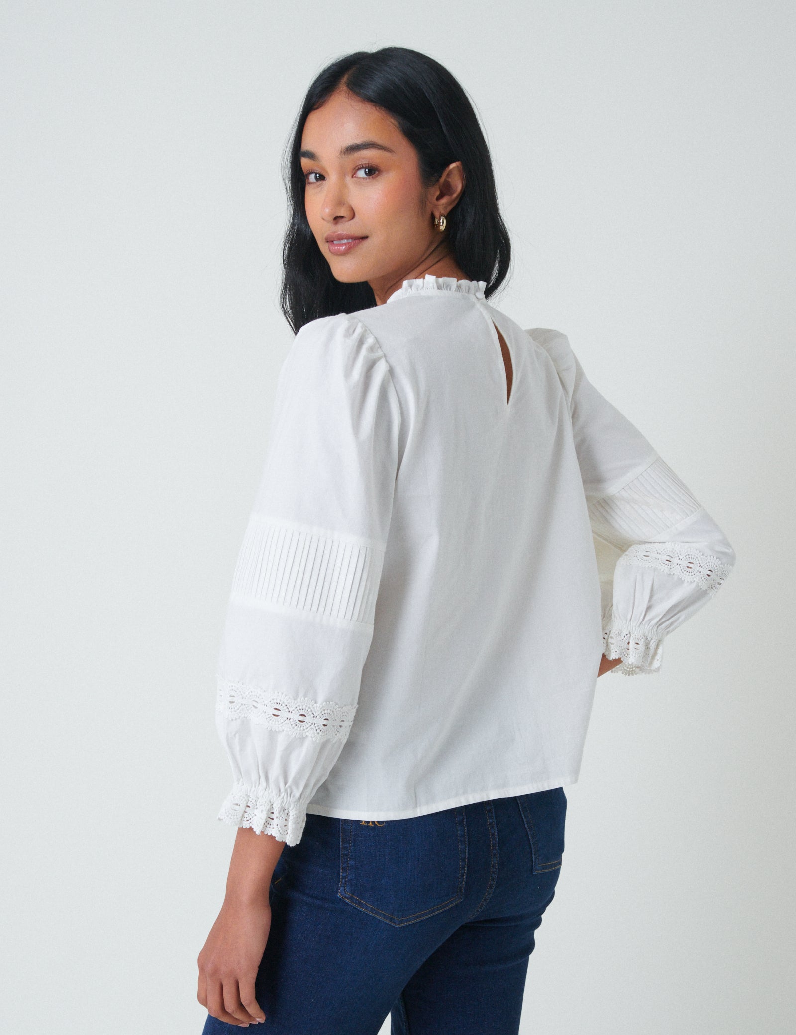 White Lace Trim Blouse