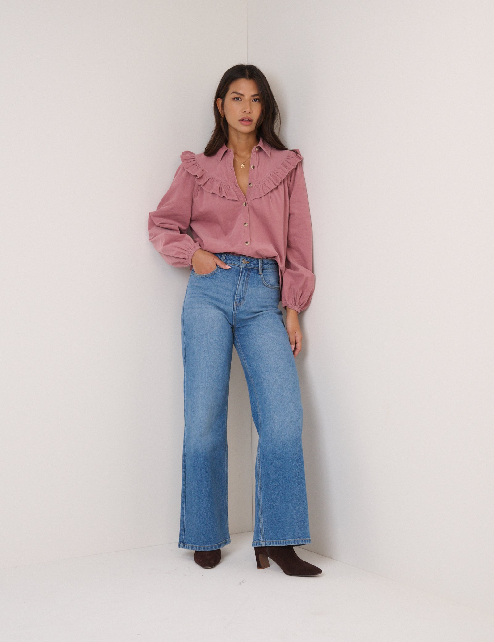 Pink Cord Frill Shirt