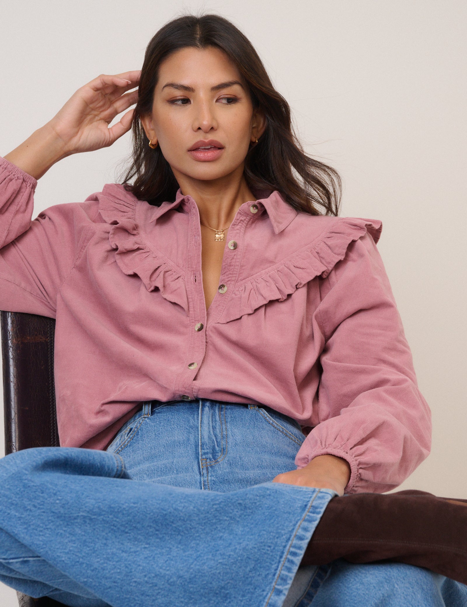 Pink Cord Frill Shirt