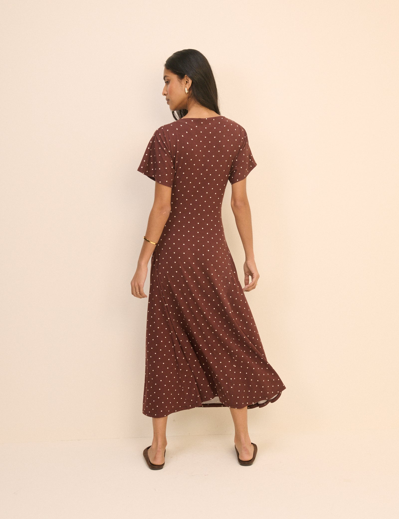 Brown Polka Dot Jersey Niamh Midi Dress