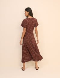 Brown Polka Dot Jersey Niamh Midi Dress