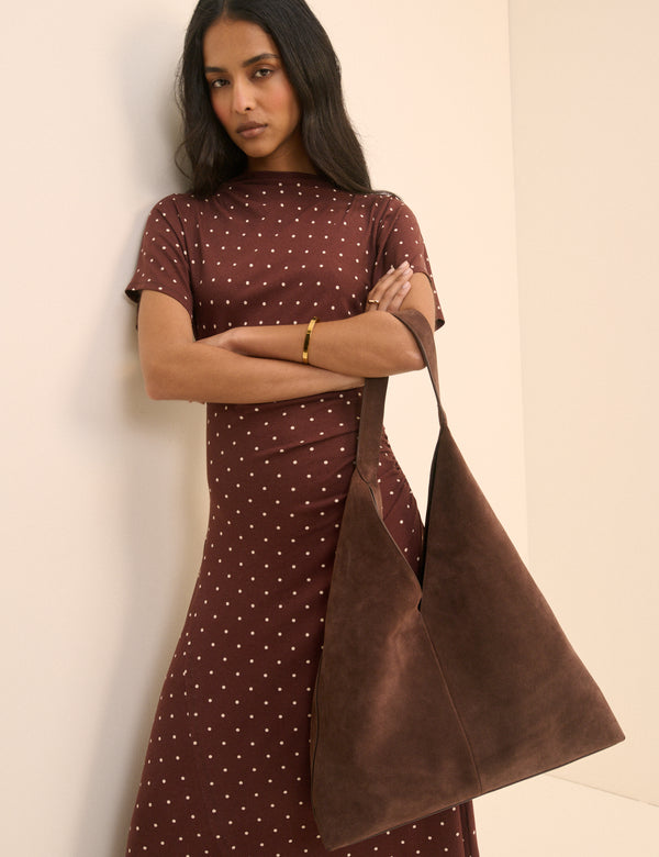 Brown Polka Dot Jersey Niamh Midi Dress