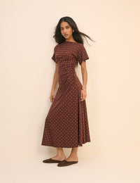 Brown Polka Dot Jersey Niamh Midi Dress