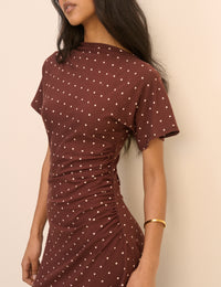 Brown Polka Dot Jersey Niamh Midi Dress