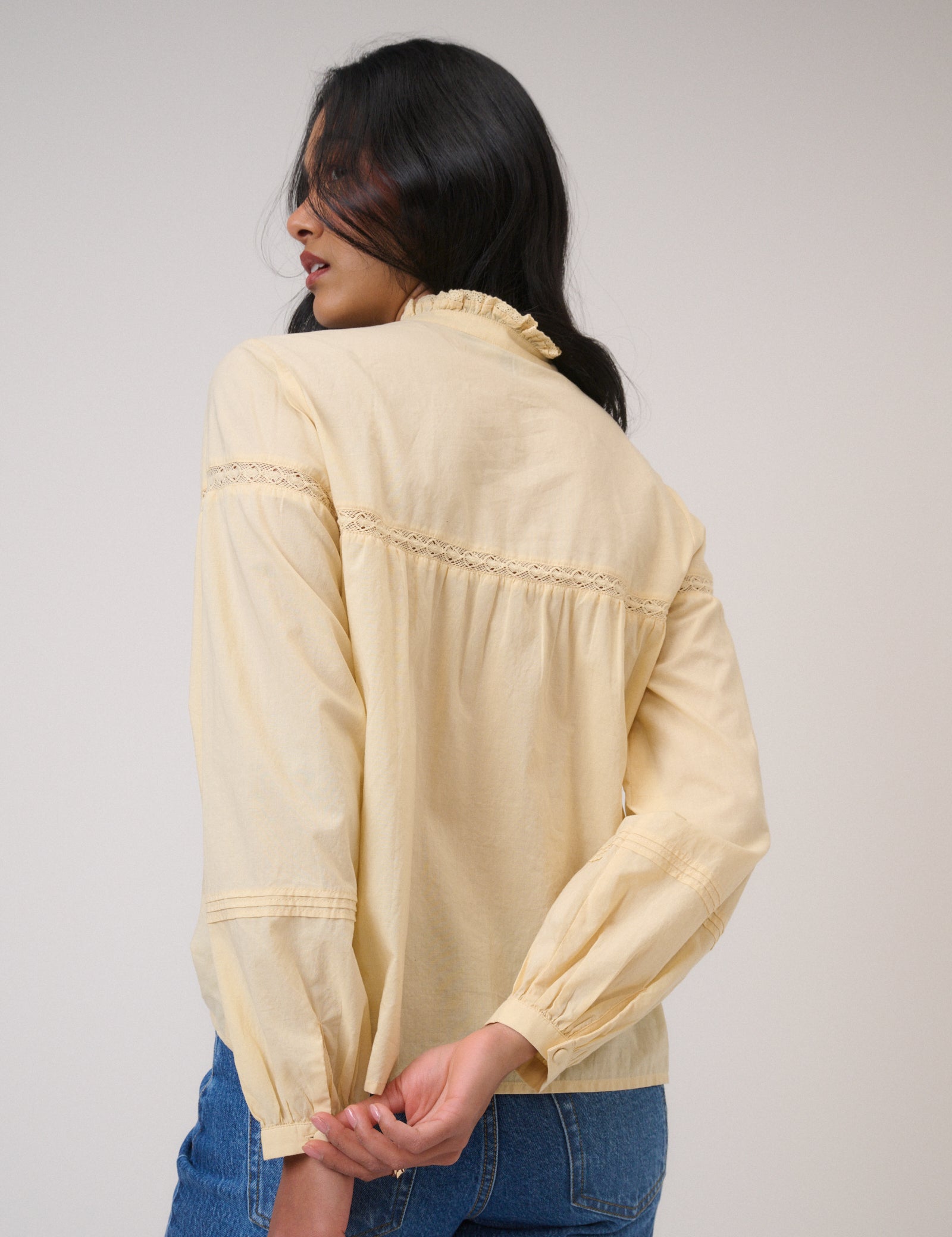 Butter Yellow Floral Embroidered High Neck Blouse